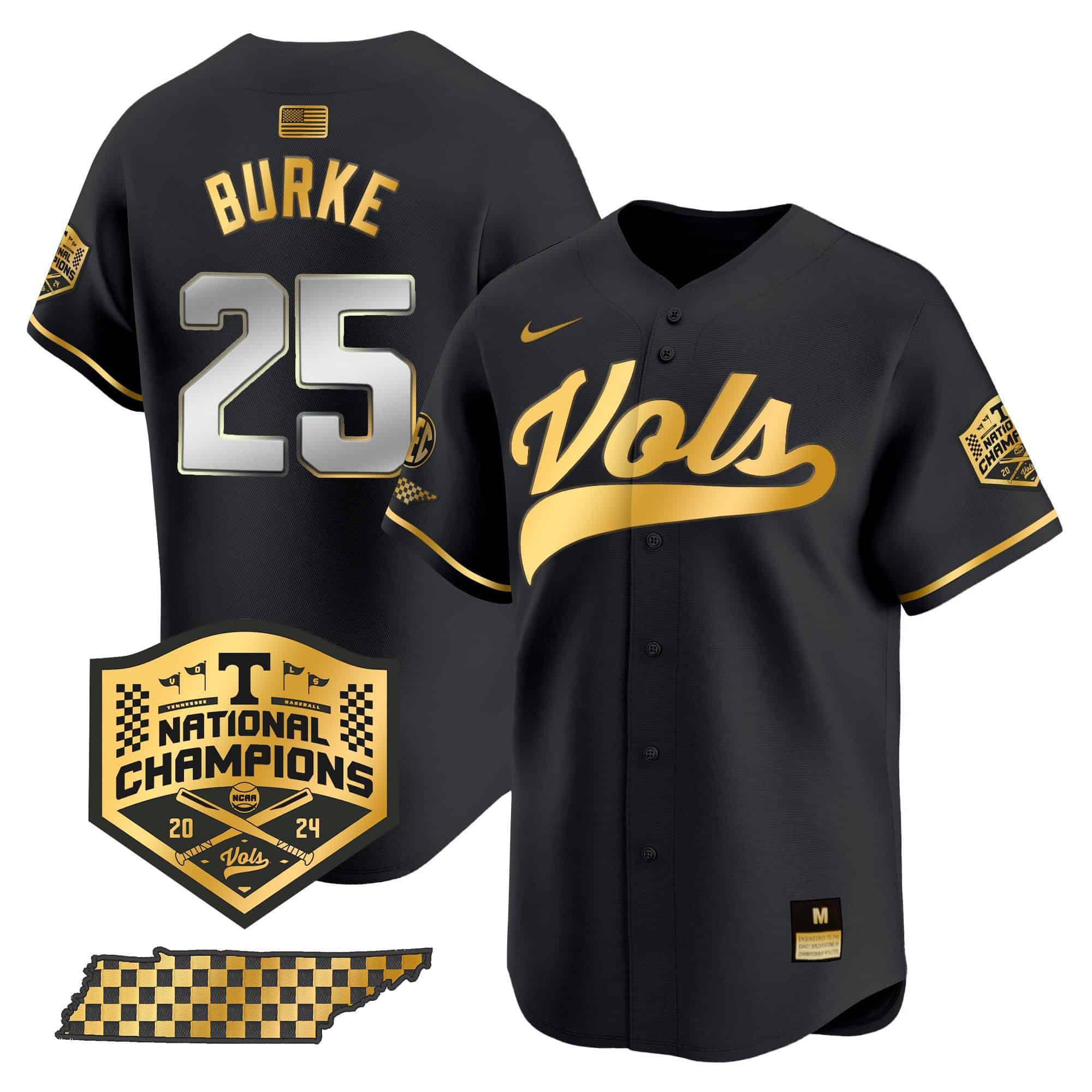 Men Tennessee Volunteers #25 Burke Black 2024 Nike Champions Vapor Premier Limited NCAA Jersey style 1